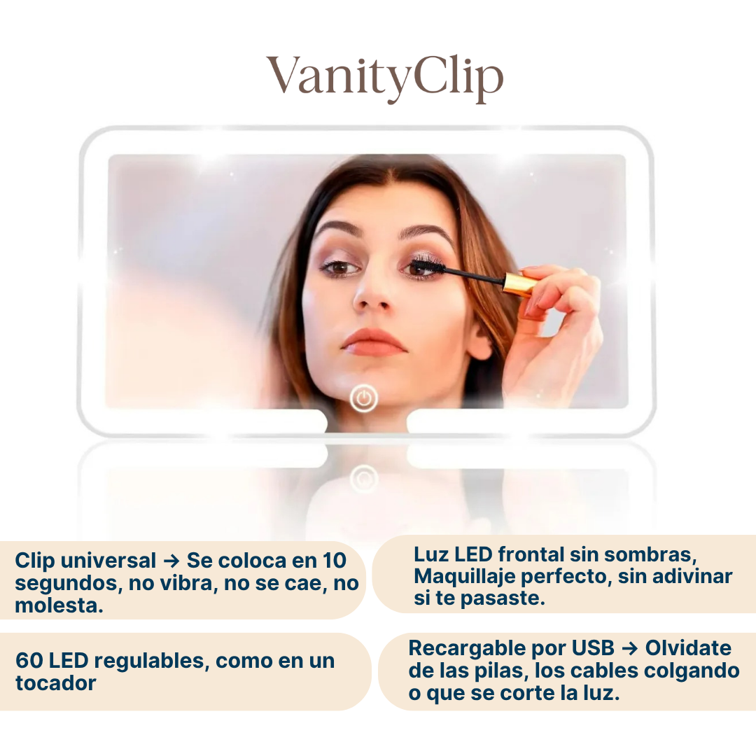 VanityClip | Espejo LED para auto, belleza donde sea.