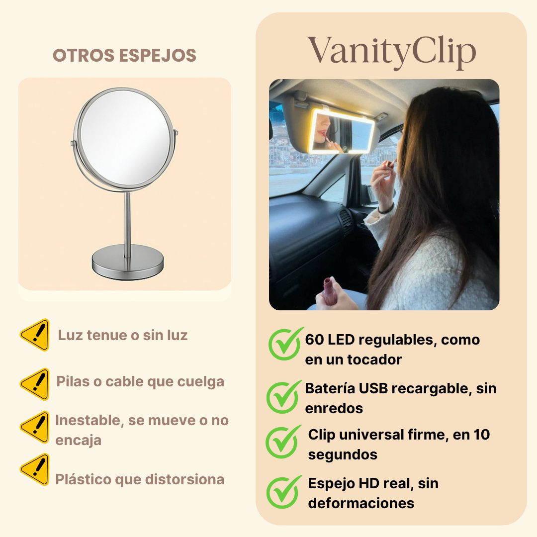 VanityClip | Espejo LED para auto, belleza donde sea.